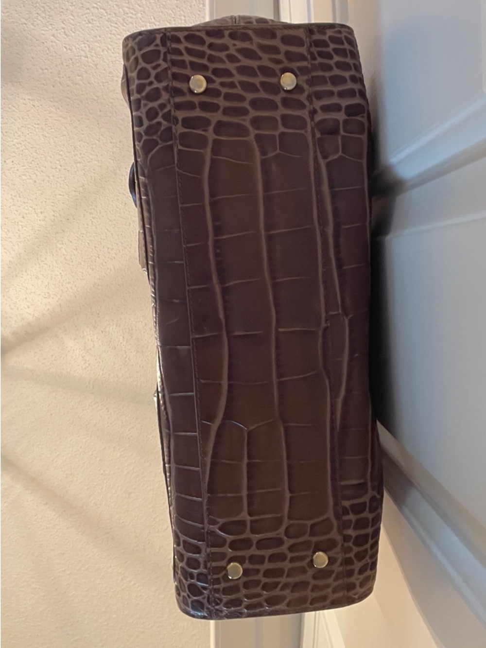Brown Croc-Embossed Top-Handle Satchel - Women Bags - Picture 5 of 16